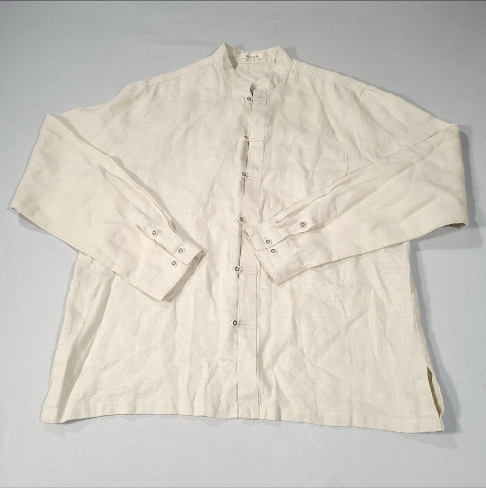 Utcoco Mens Size Large Shirt Long Sleeve Button Up Beige Ivory